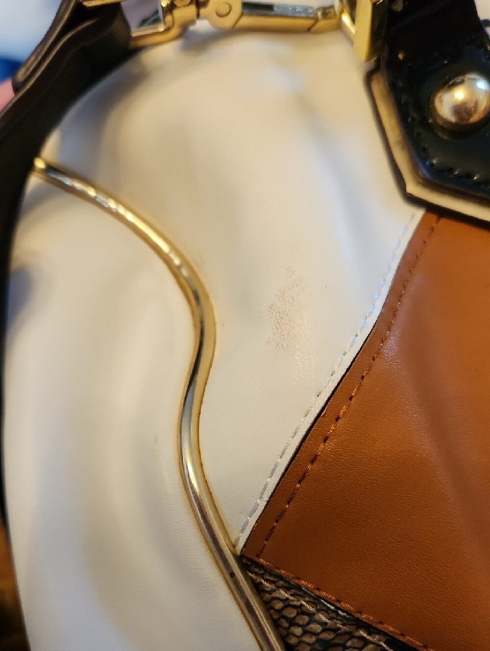 Nicole Lee White Tan Black Multi-Panel Embellished Satchel FINAL PRICE - Picture 15 of 15